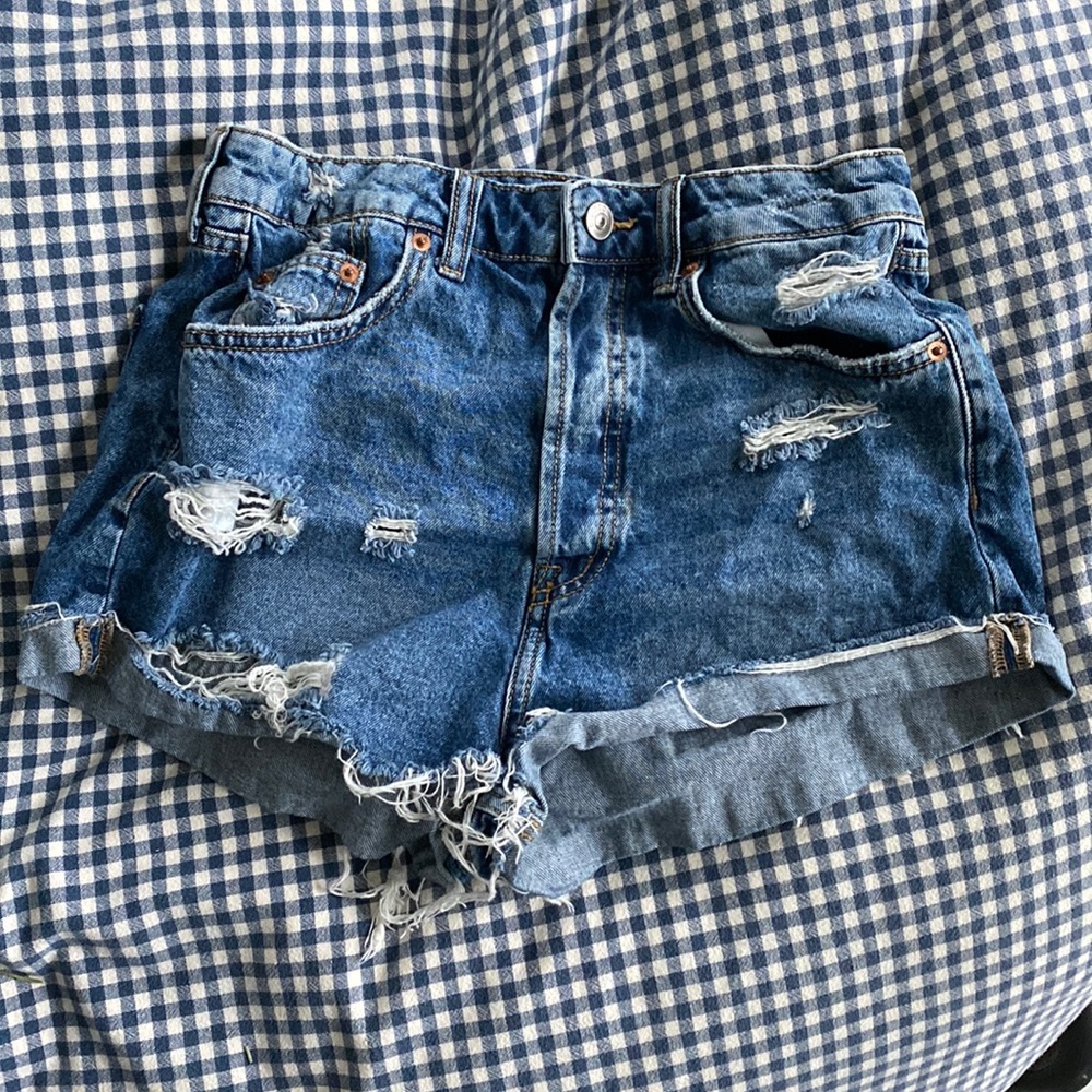 Distressed jean shorts